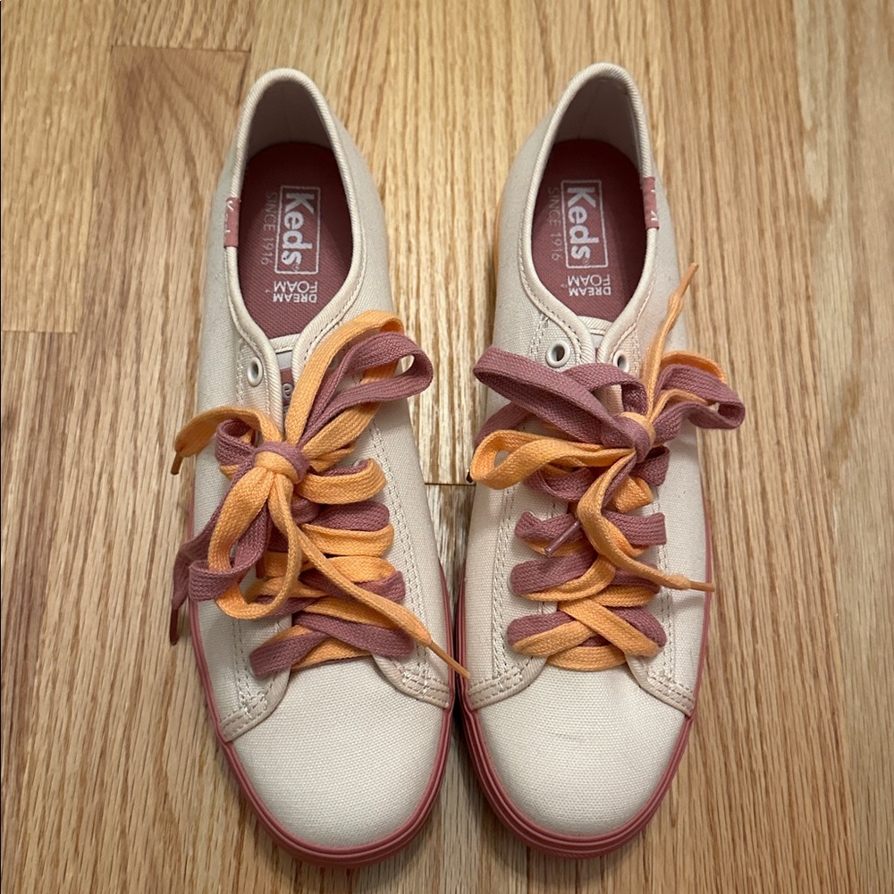 Keds Cream Canvas Shoes with Pink and Orange Accents
